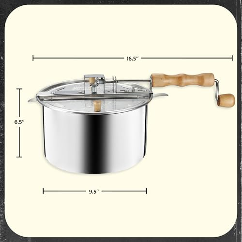 Great Northern Popcorn Stovetop Popcorn Maker, Silver, 6.5 Quart