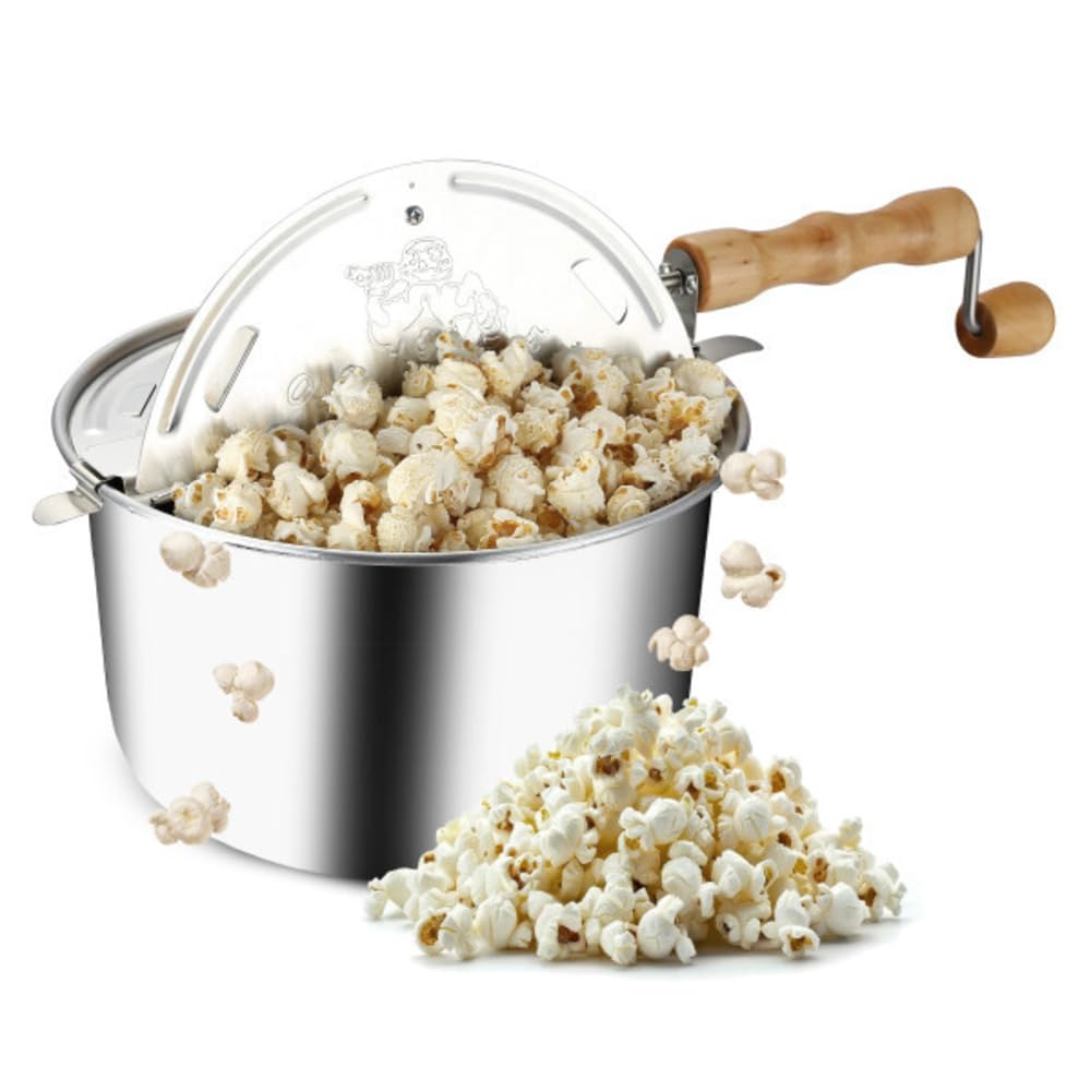 Great Northern Popcorn Stovetop Popcorn Maker, Silver, 6.5 Quart