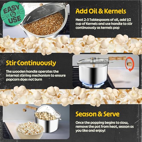 Great Northern Popcorn Stovetop Popcorn Maker, Silver, 6.5 Quart
