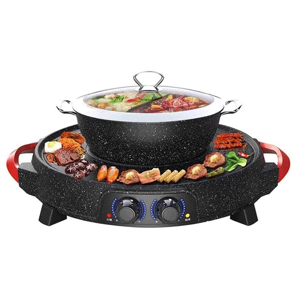 2-in-1 Electric Grill and Hot Pot with Divider and Temperature Control