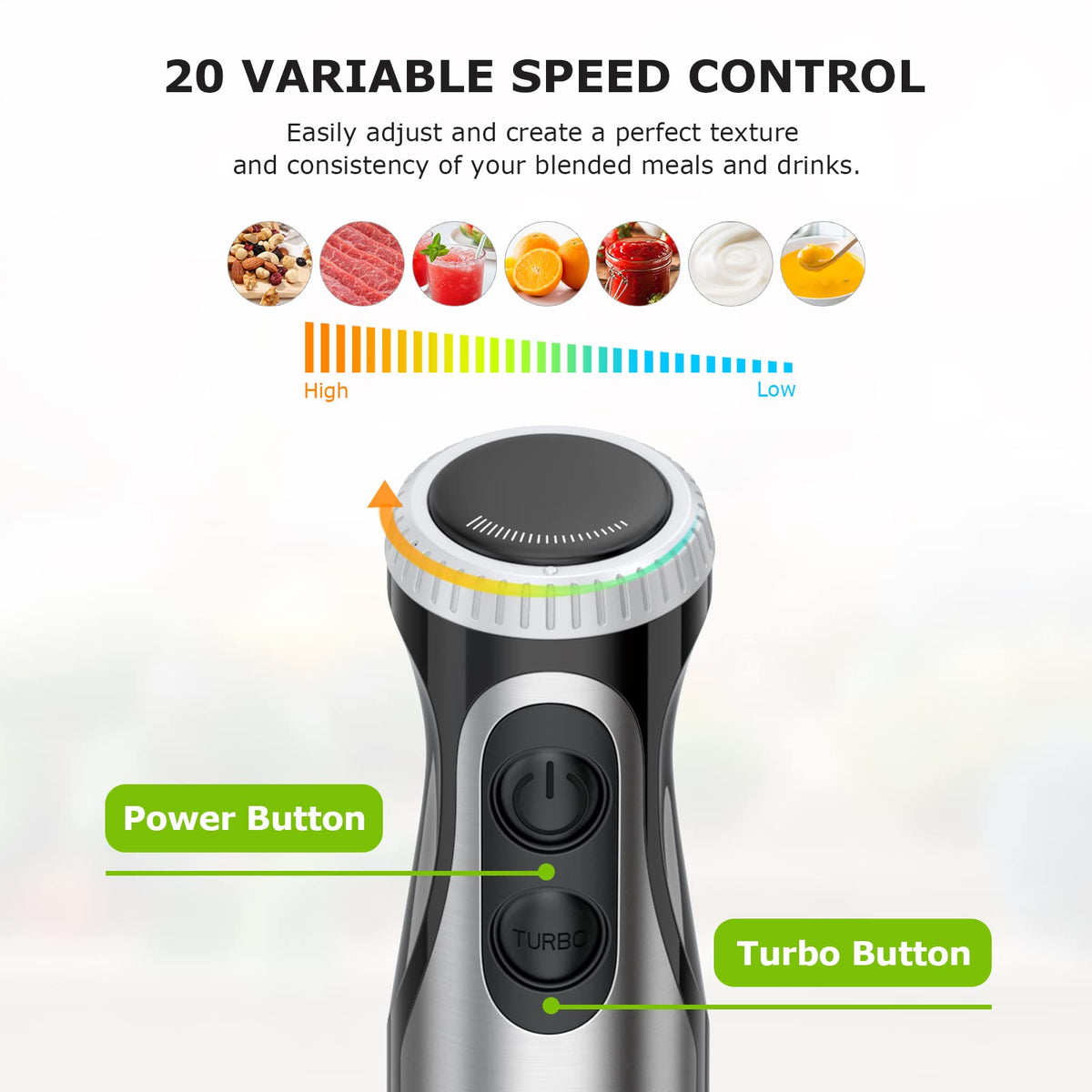500W Immersion Blender with Whisk and Stainless Steel Stick Mixer