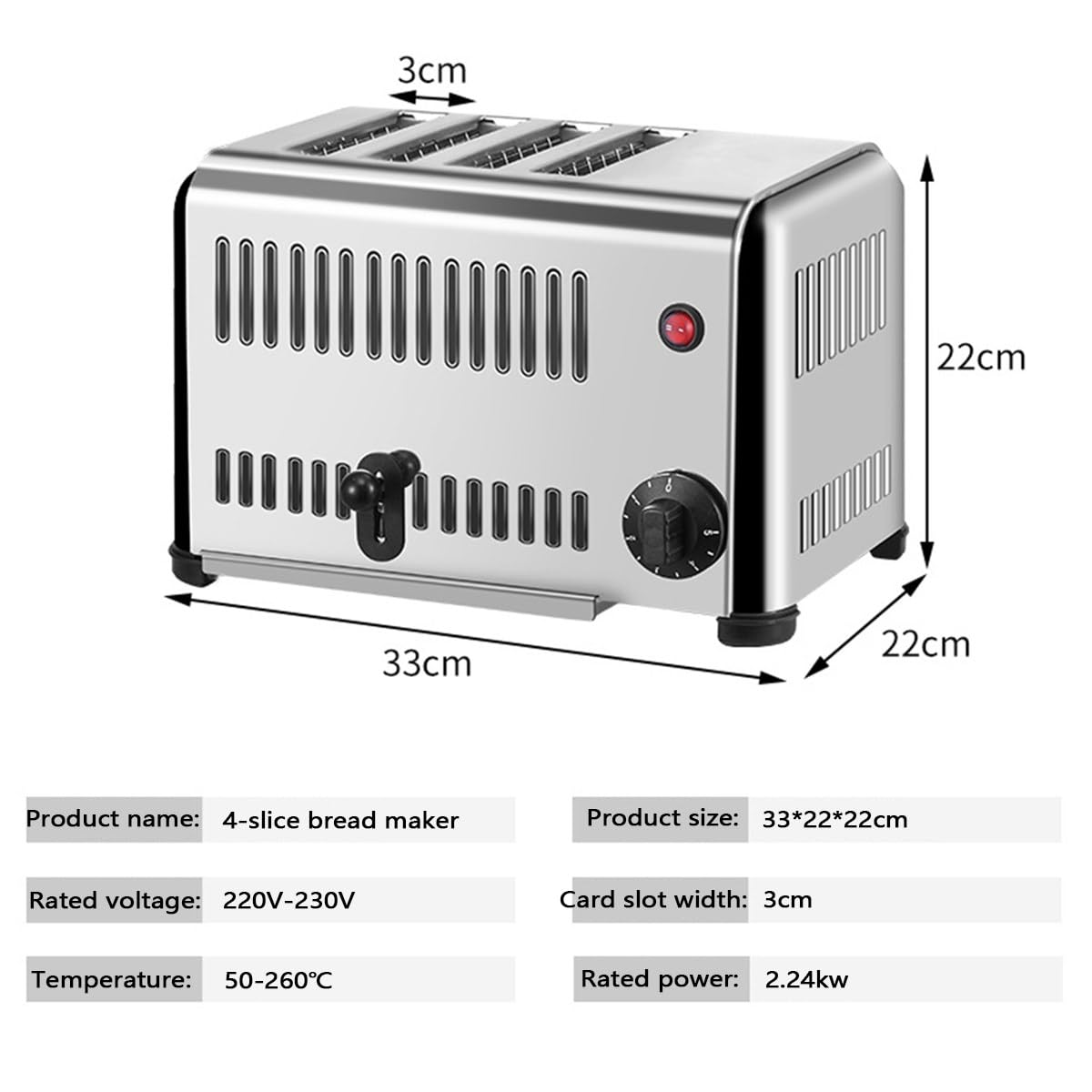 Commercial Stainless Steel Toaster with Extra-Wide Slots and 5 Shade Settings