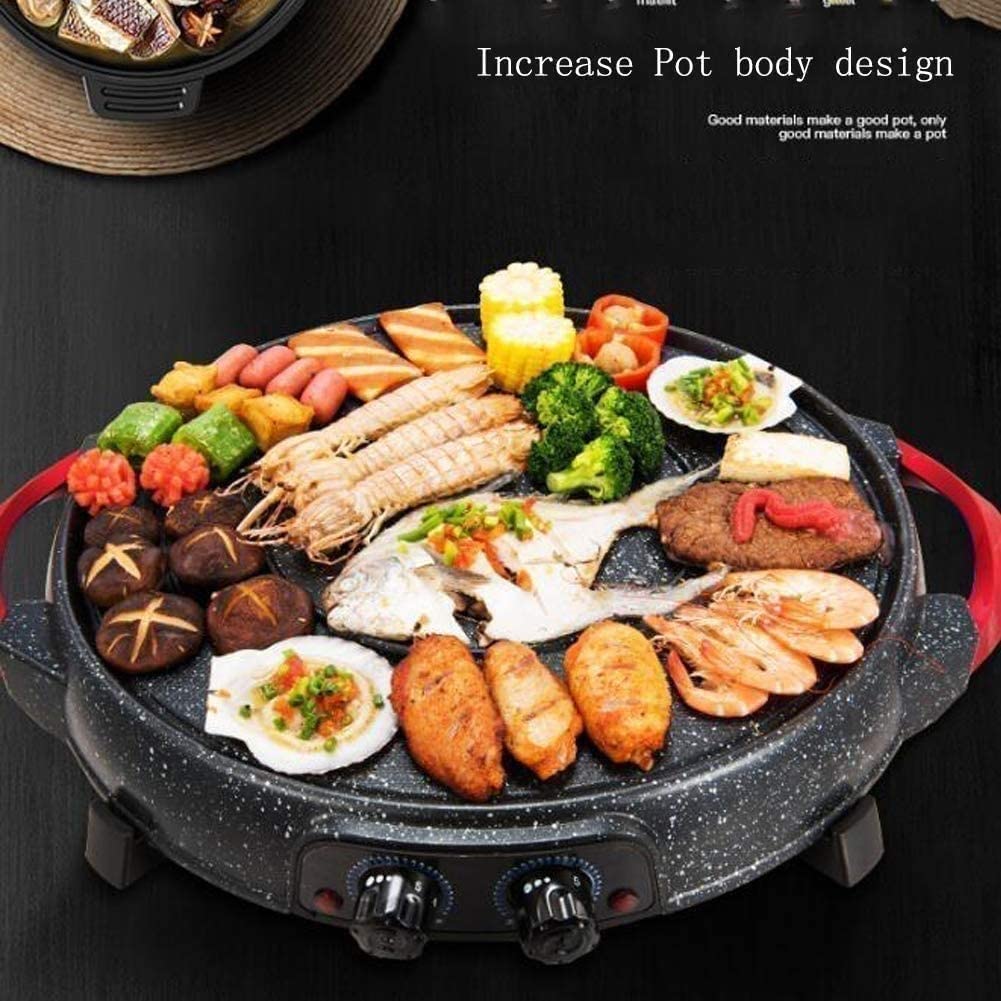 2-in-1 Electric Grill and Hot Pot with Divider and Temperature Control