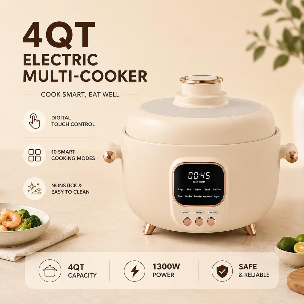 4L Electric Pressure Cooker Hot Pot, 70kPa Smart Multi-Cooker w/Timer