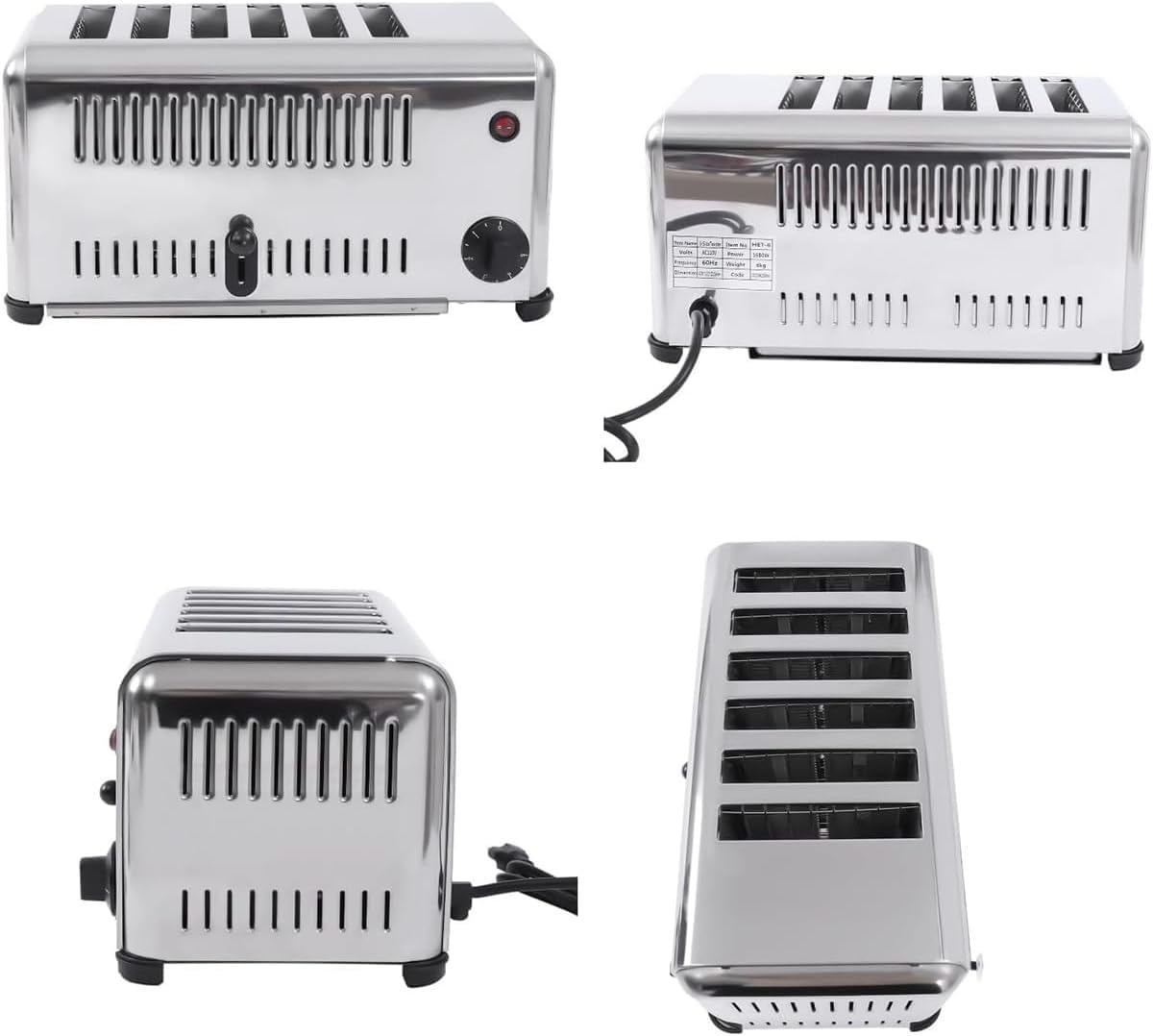 Commercial Stainless Steel Toaster with Extra-Wide Slots and 5 Shade Settings