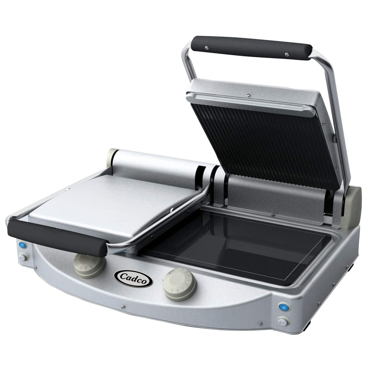 Commercial Double Panini Press with Ceramic Grooved and Smooth Plates