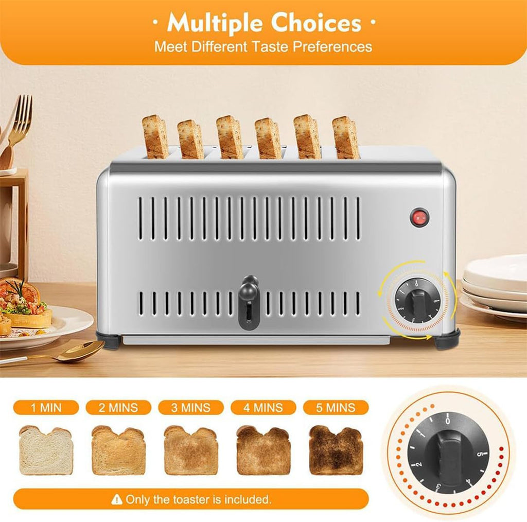 Commercial Stainless Steel Toaster with Extra-Wide Slots and 5 Shade Settings