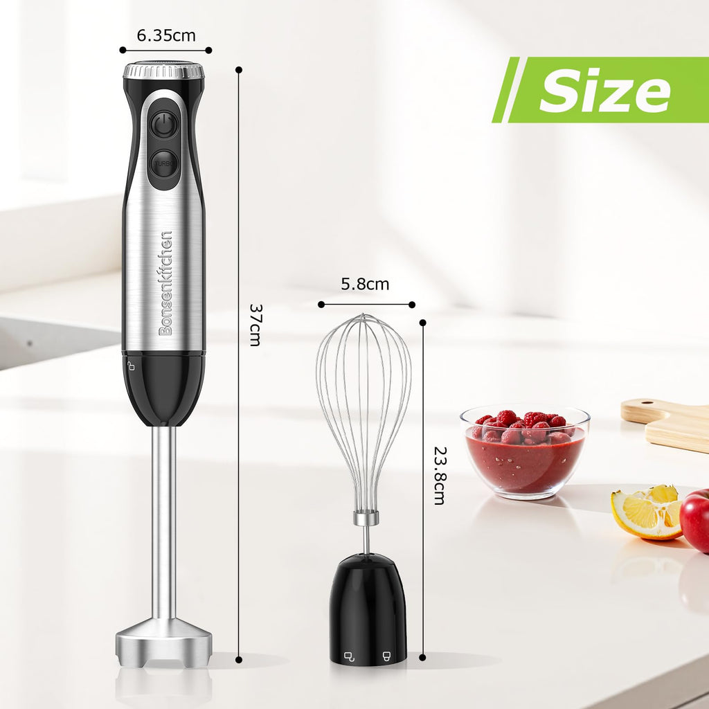 500W Immersion Blender with Whisk and Stainless Steel Stick Mixer