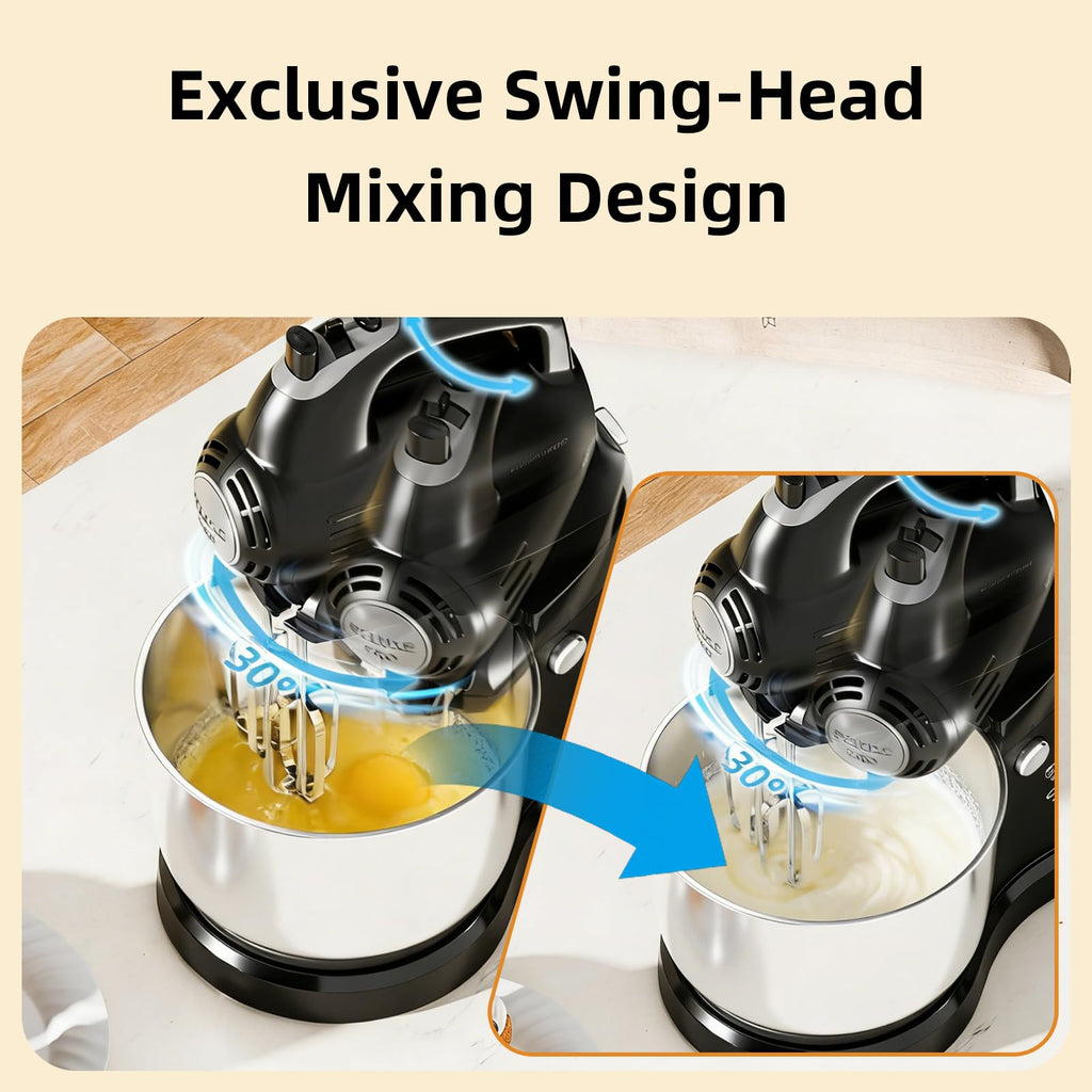 2-in-1 Stand Mixer with Rotating Bowl and Dough Hook for Baking