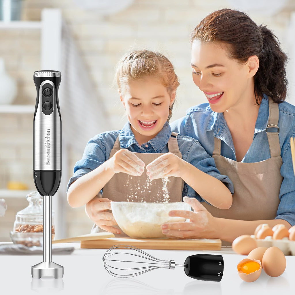 500W Immersion Blender with Whisk and Stainless Steel Stick Mixer