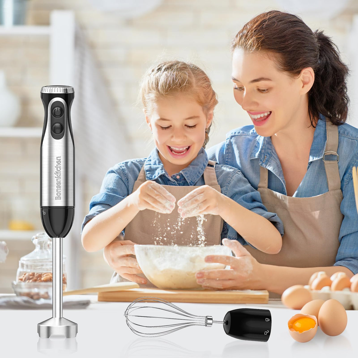 500W Immersion Blender with Whisk and Stainless Steel Stick Mixer