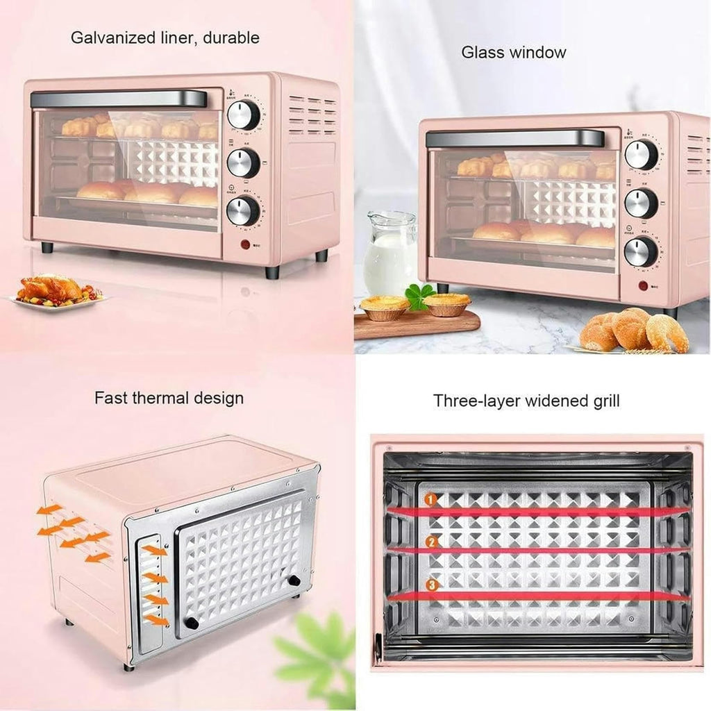 22L Mini Electric Oven with Adjustable Temperature and Timer Function