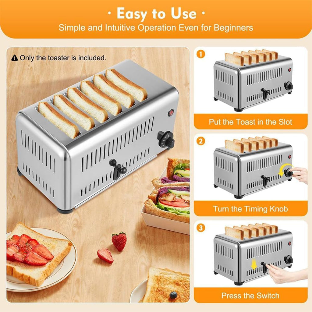 Commercial Stainless Steel Toaster with Extra-Wide Slots and 5 Shade Settings