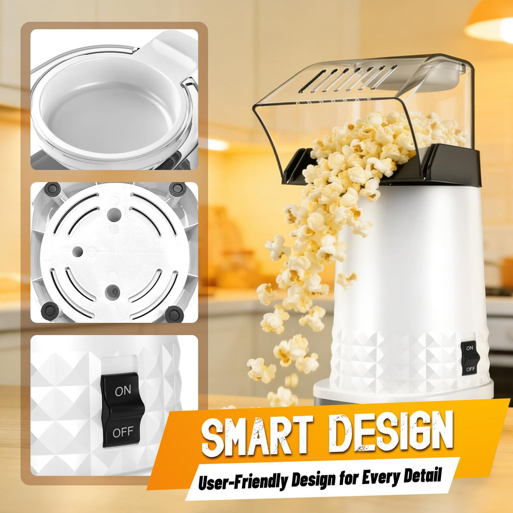 1200W Air Popcorn Maker with 4.5Qt Capacity and One-Button Operation