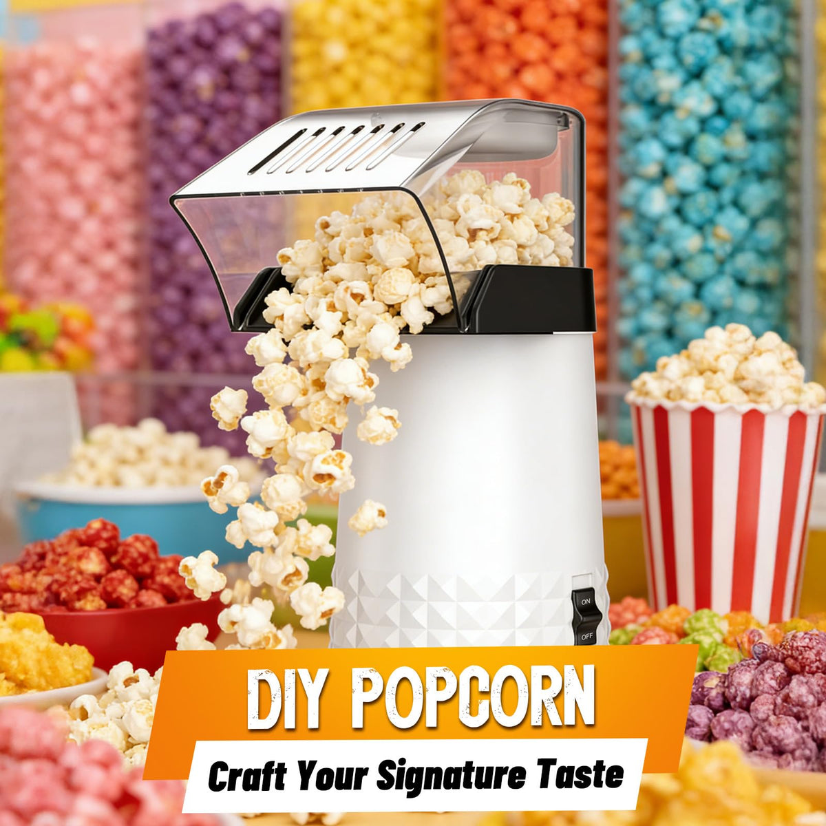 1200W Air Popcorn Maker with 4.5Qt Capacity and One-Button Operation