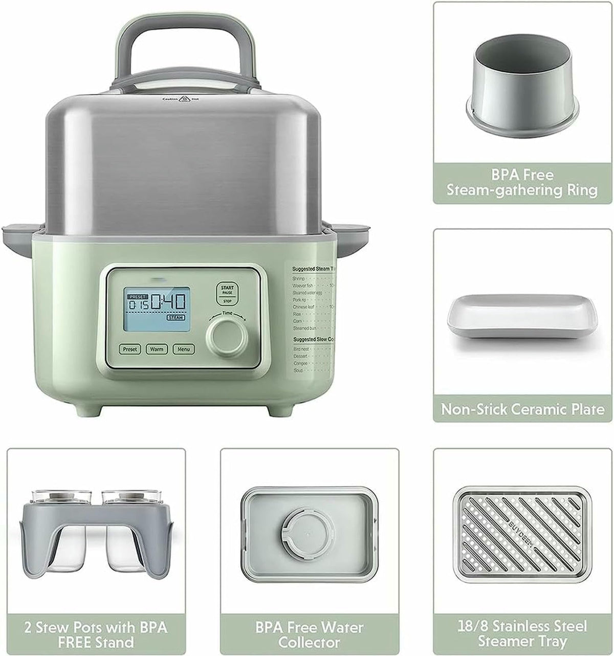 Digital Electric Food Steamer with 2-Tier BPA-Free Trays and Auto Shutoff