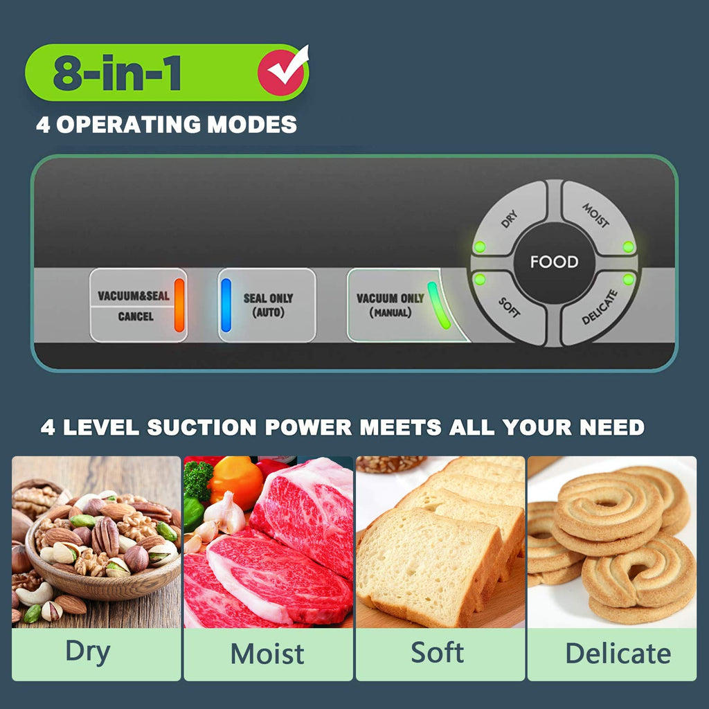 8-in-1 Vacuum Sealer with Dry and Moist Food Modes