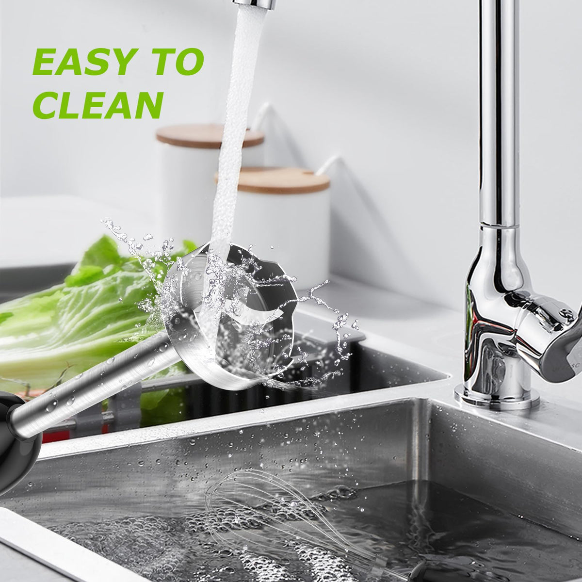 500W Immersion Blender with Whisk and Stainless Steel Stick Mixer