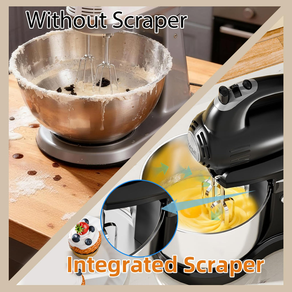 2-in-1 Stand Mixer with Rotating Bowl and Dough Hook for Baking