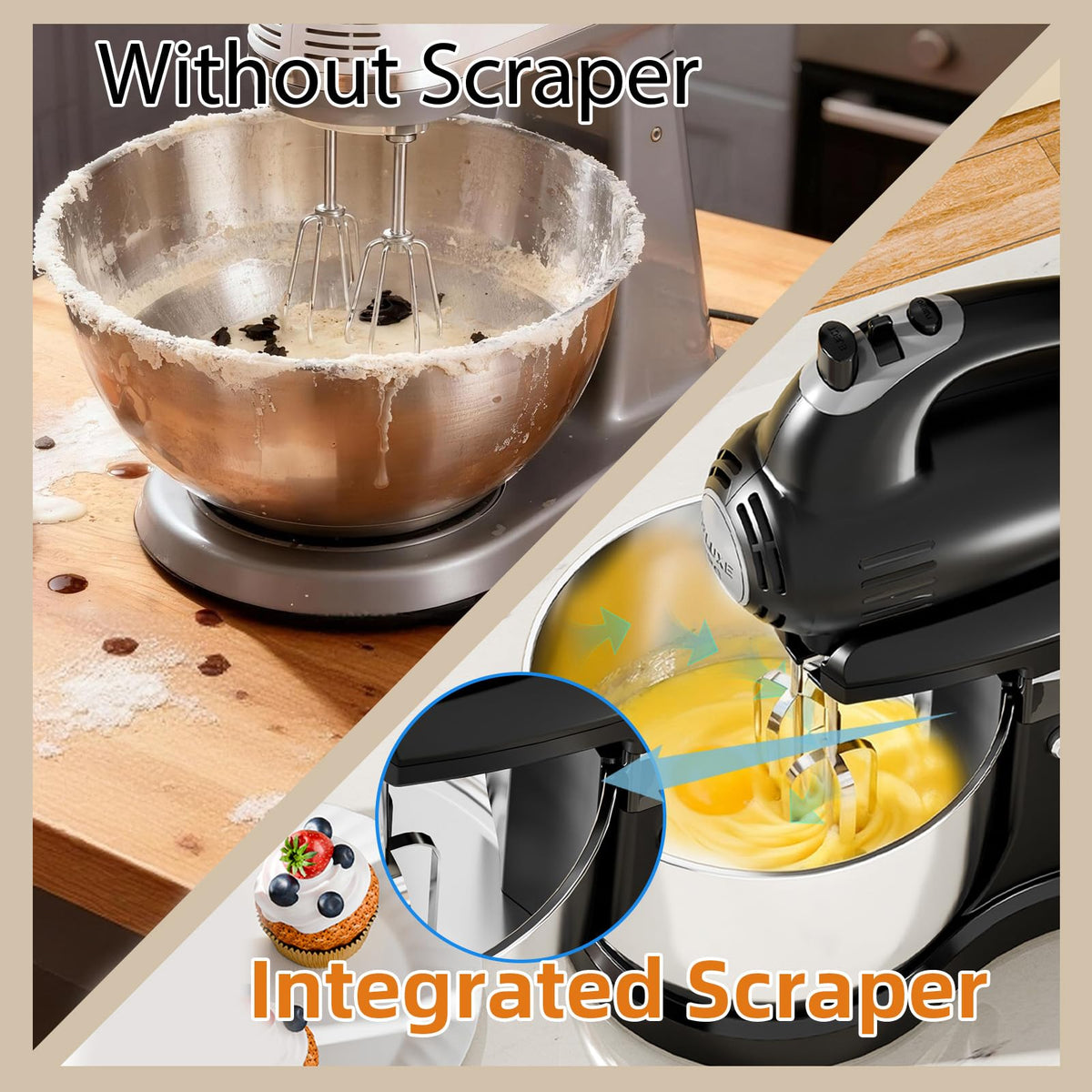2-in-1 Stand Mixer with Rotating Bowl and Dough Hook for Baking