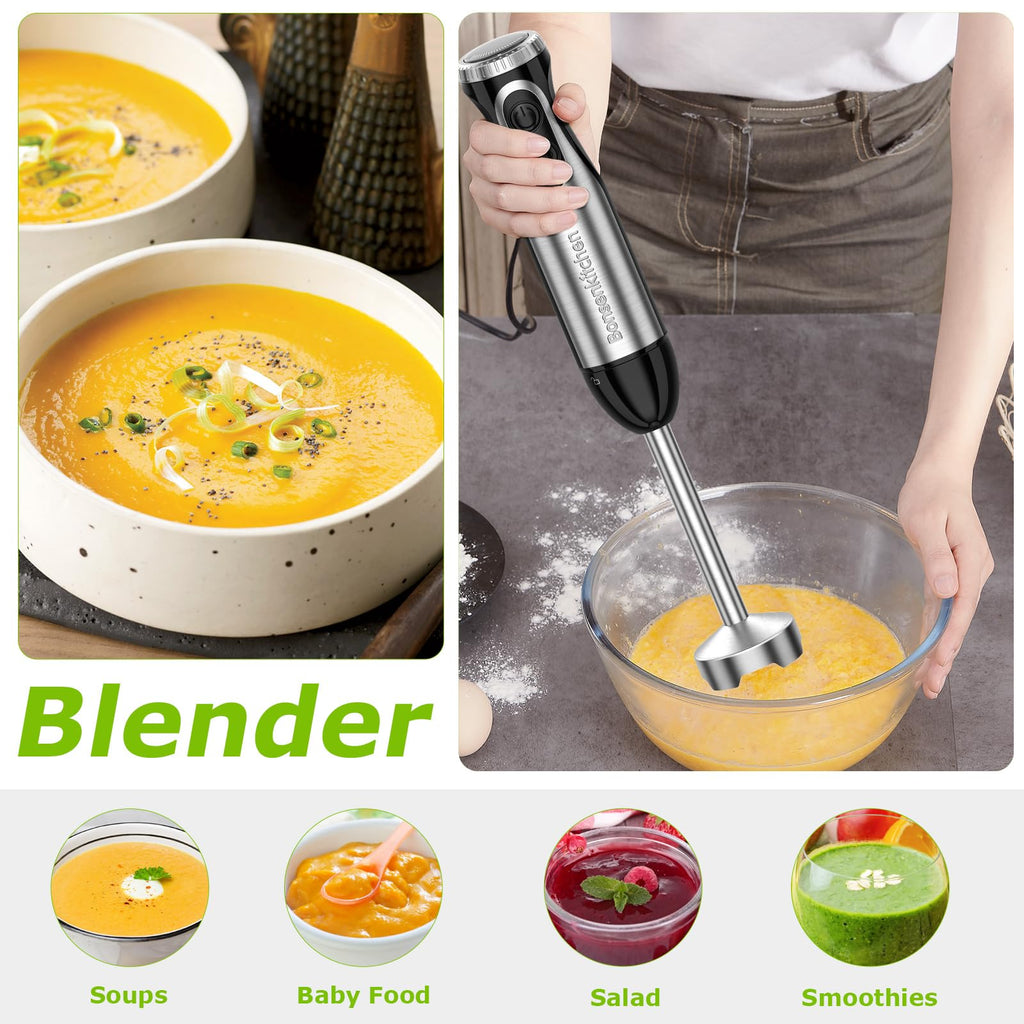 500W Immersion Blender with Whisk and Stainless Steel Stick Mixer