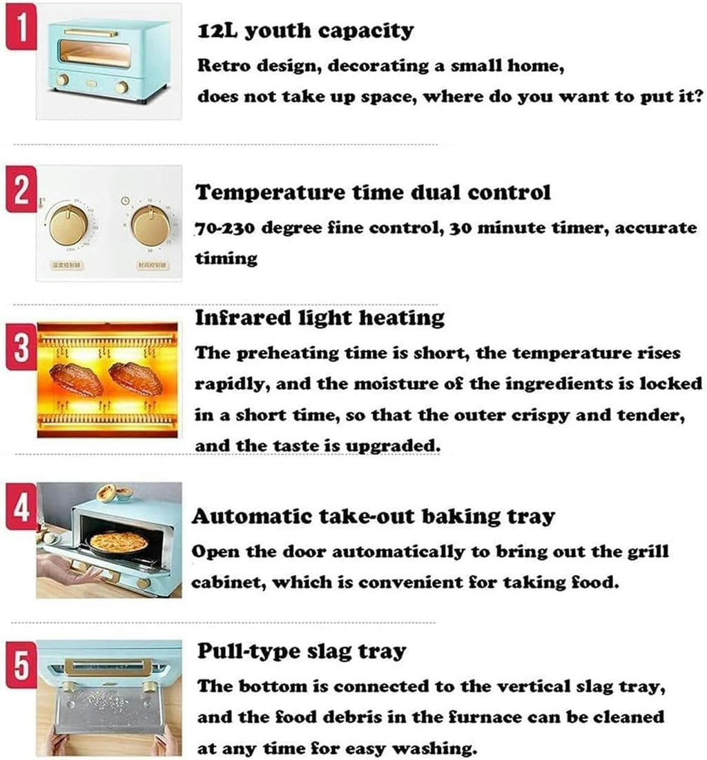 12L Mini Electric Oven with Grill and Convection Heating Function