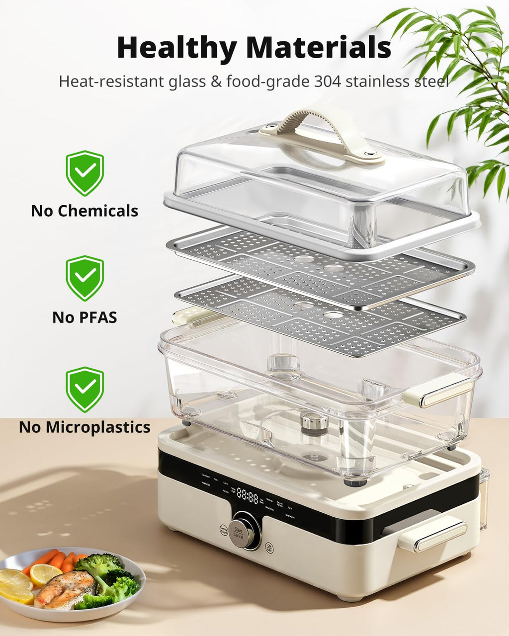 AIRMSEN Glass Food Steamer for Cooking