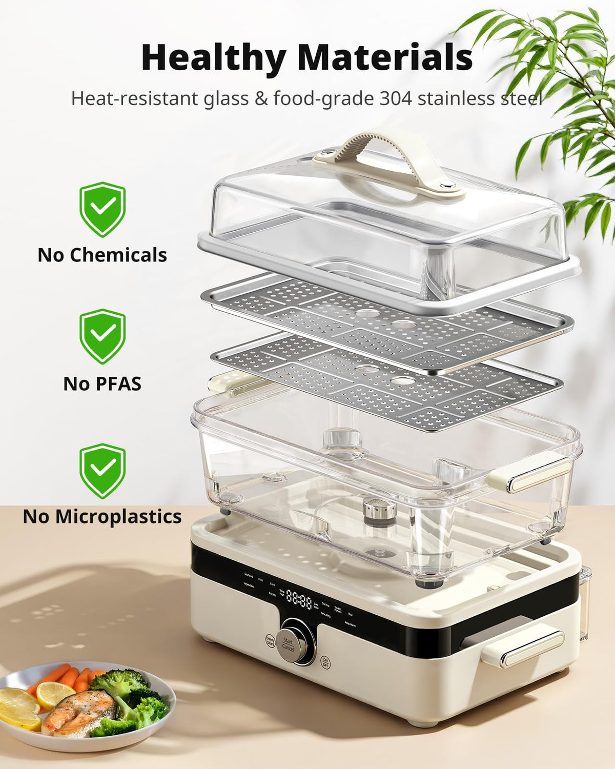 AIRMSEN Glass Food Steamer for Cooking