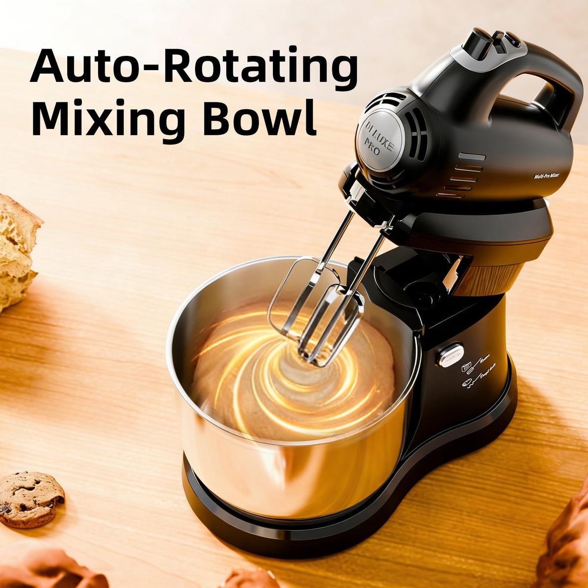 2-in-1 Stand Mixer with Rotating Bowl and Dough Hook for Baking