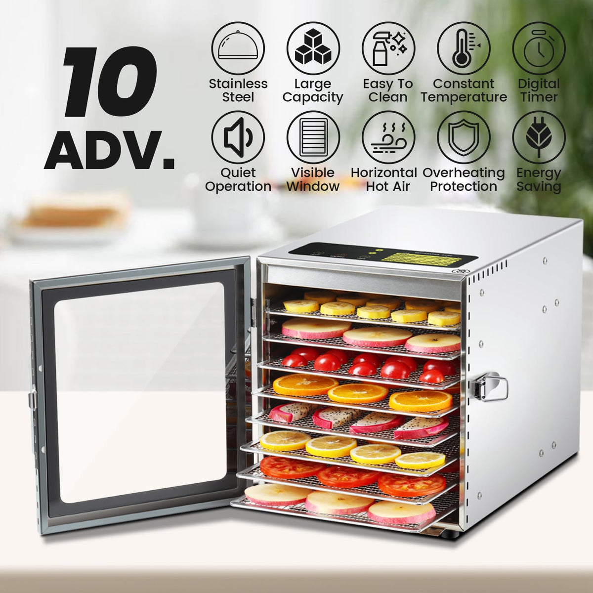 Meat Dehydrator for Jerky Maker 9 Trays 1000W Dryer Machine for Fruit Beef