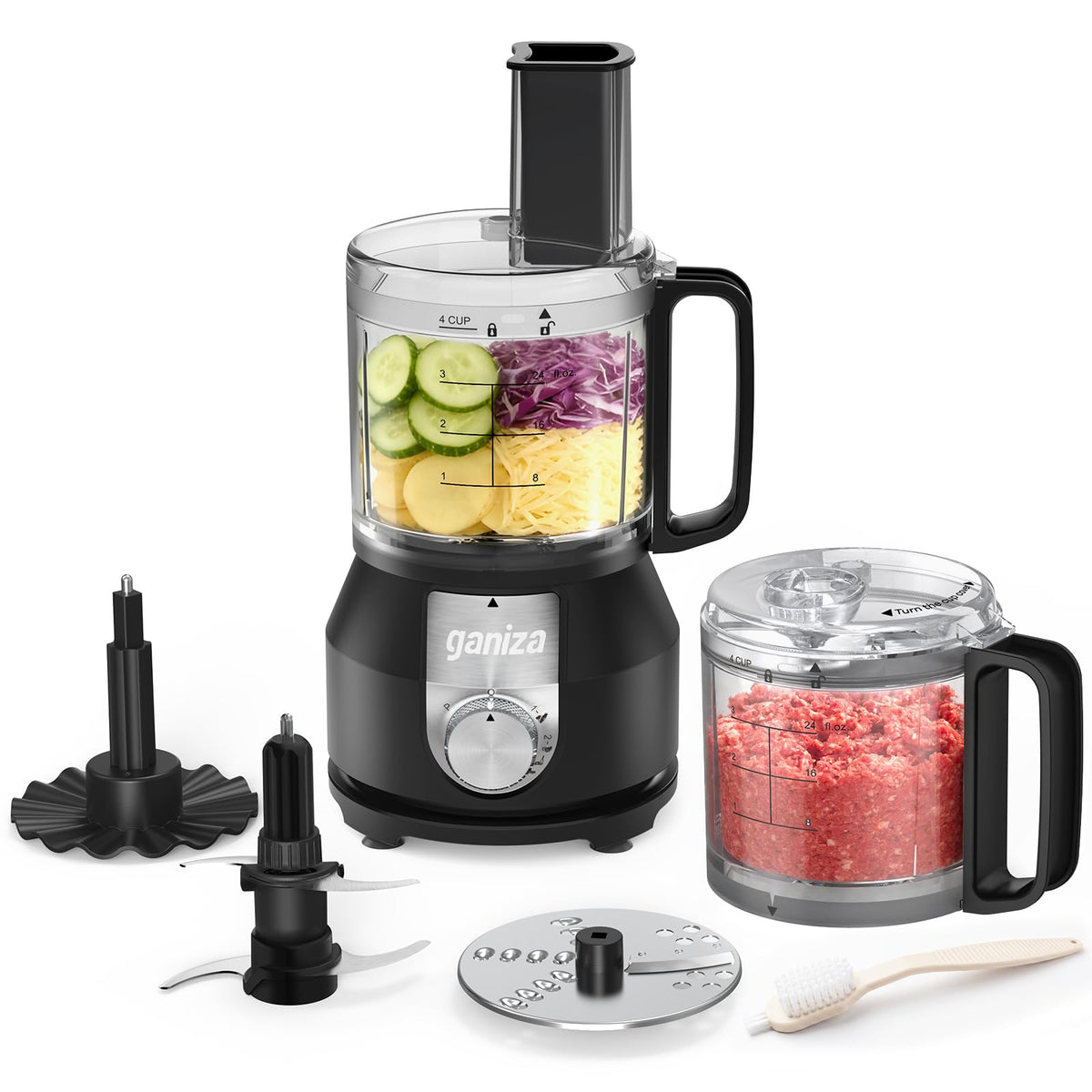 4-in-1 Food Processor with Slice, Shred, Mince and Whisk Functions