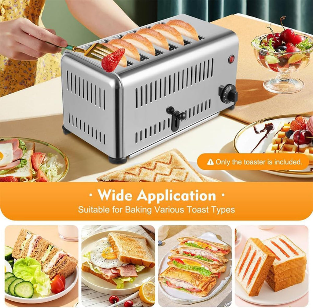 Commercial Stainless Steel Toaster with Extra-Wide Slots and 5 Shade Settings