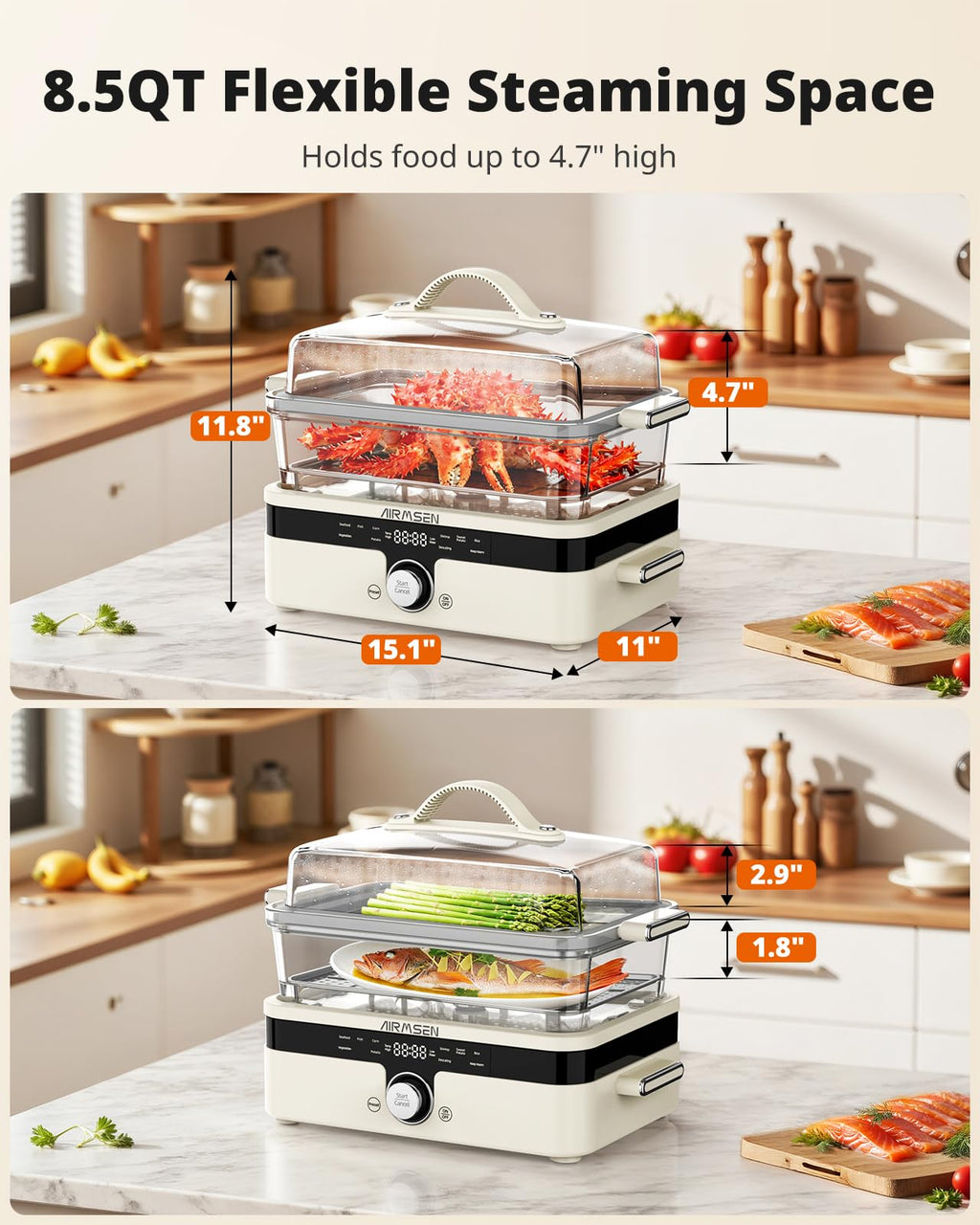 AIRMSEN Glass Food Steamer for Cooking