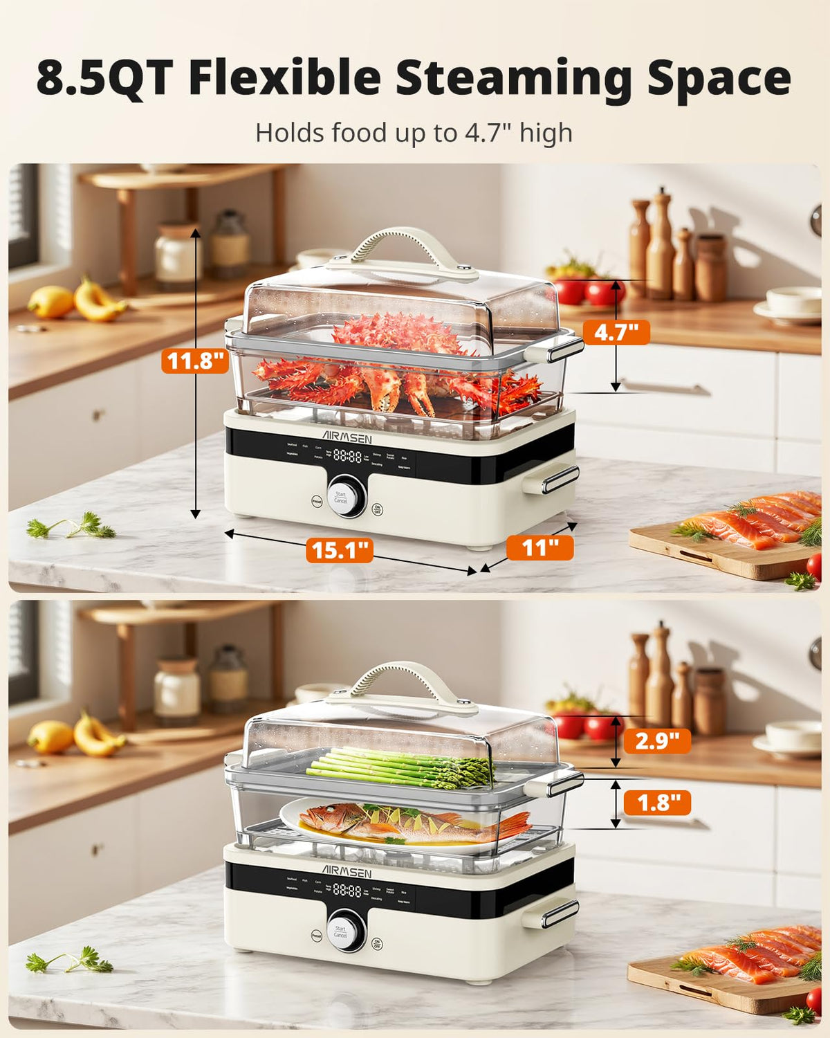 AIRMSEN Glass Food Steamer for Cooking