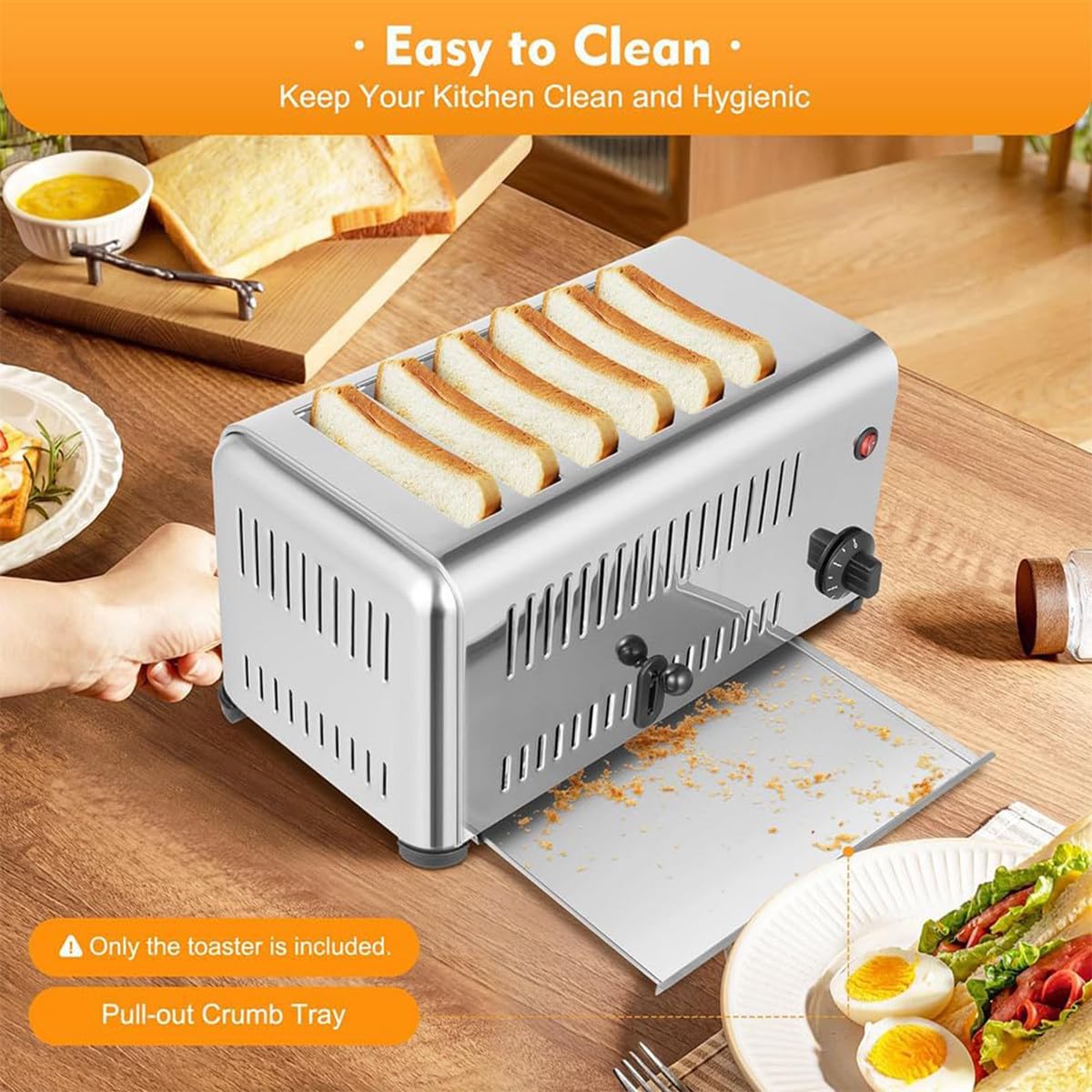 Commercial Stainless Steel Toaster with Extra-Wide Slots and 5 Shade Settings