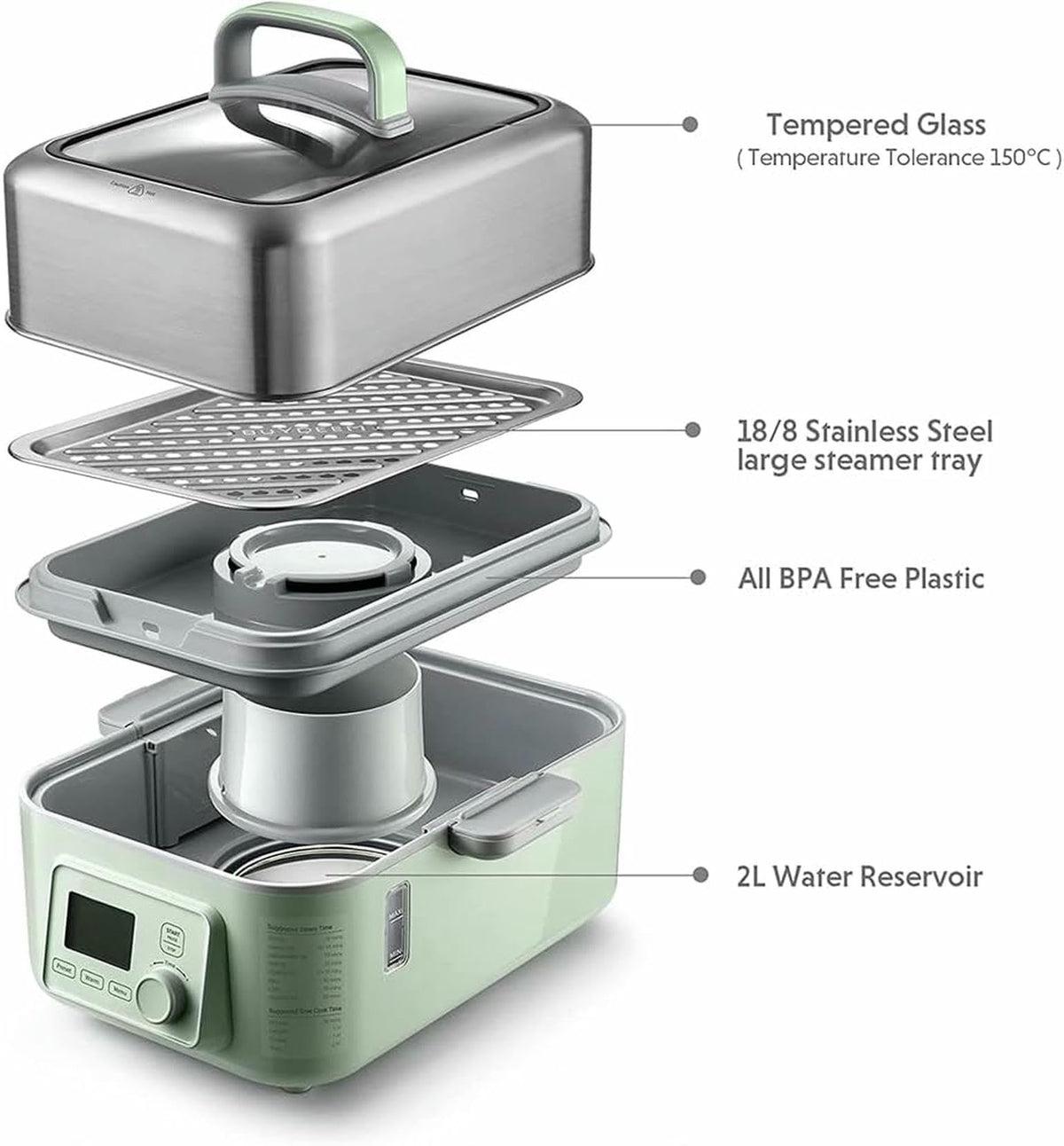 Digital Electric Food Steamer with 2-Tier BPA-Free Trays and Auto Shutoff