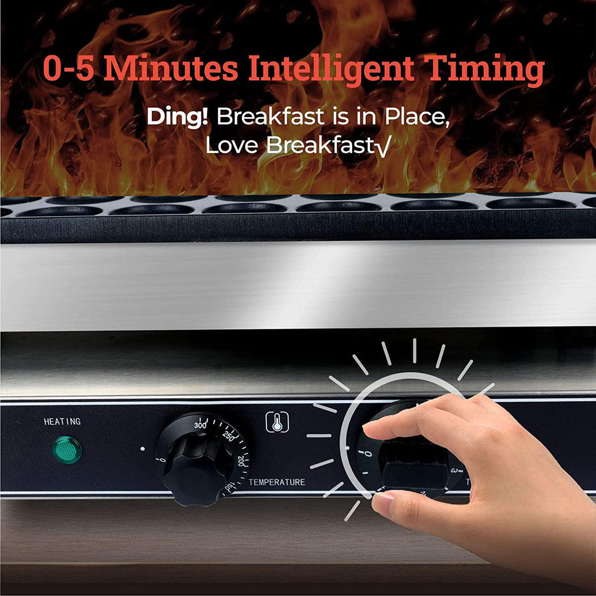 Commercial Mini Pancake Maker with Nonstick 50-Hole Plate and Temperature Control