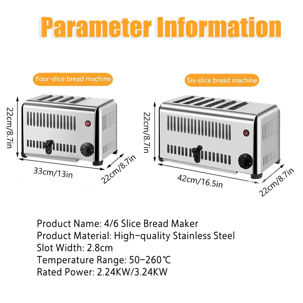 6-Slice Stainless Steel Commercial Toaster with Timer Function
