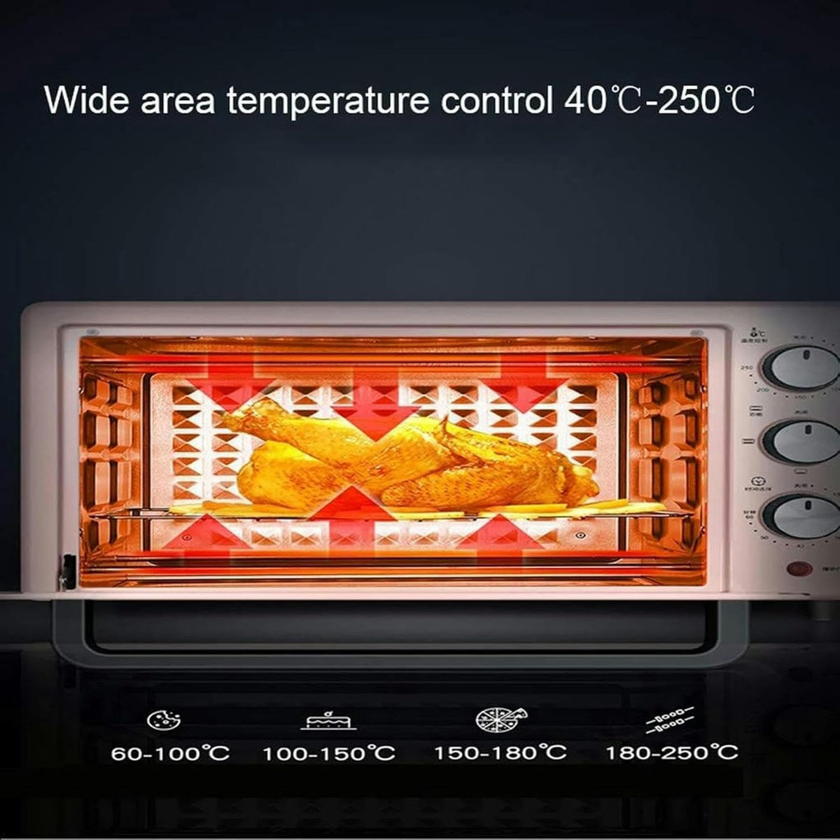 22L Mini Electric Oven with Adjustable Temperature and Timer Function