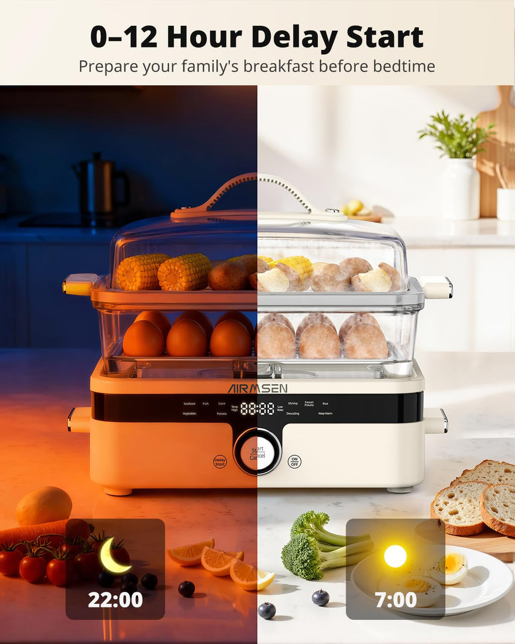 AIRMSEN Glass Food Steamer for Cooking