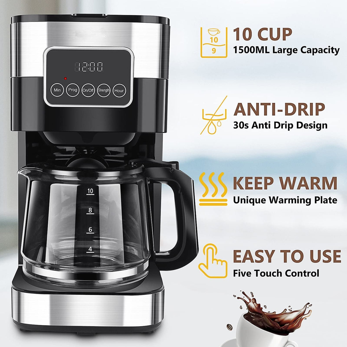 Automatic Drip Coffee Maker for Home and Office Use