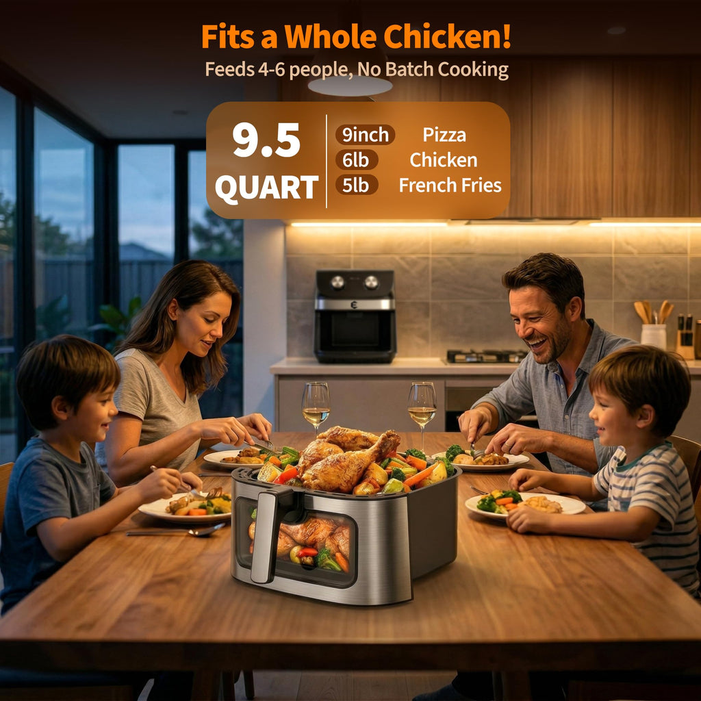 9.5Qt Large Air Fryer Oven with Presets and Viewing Window