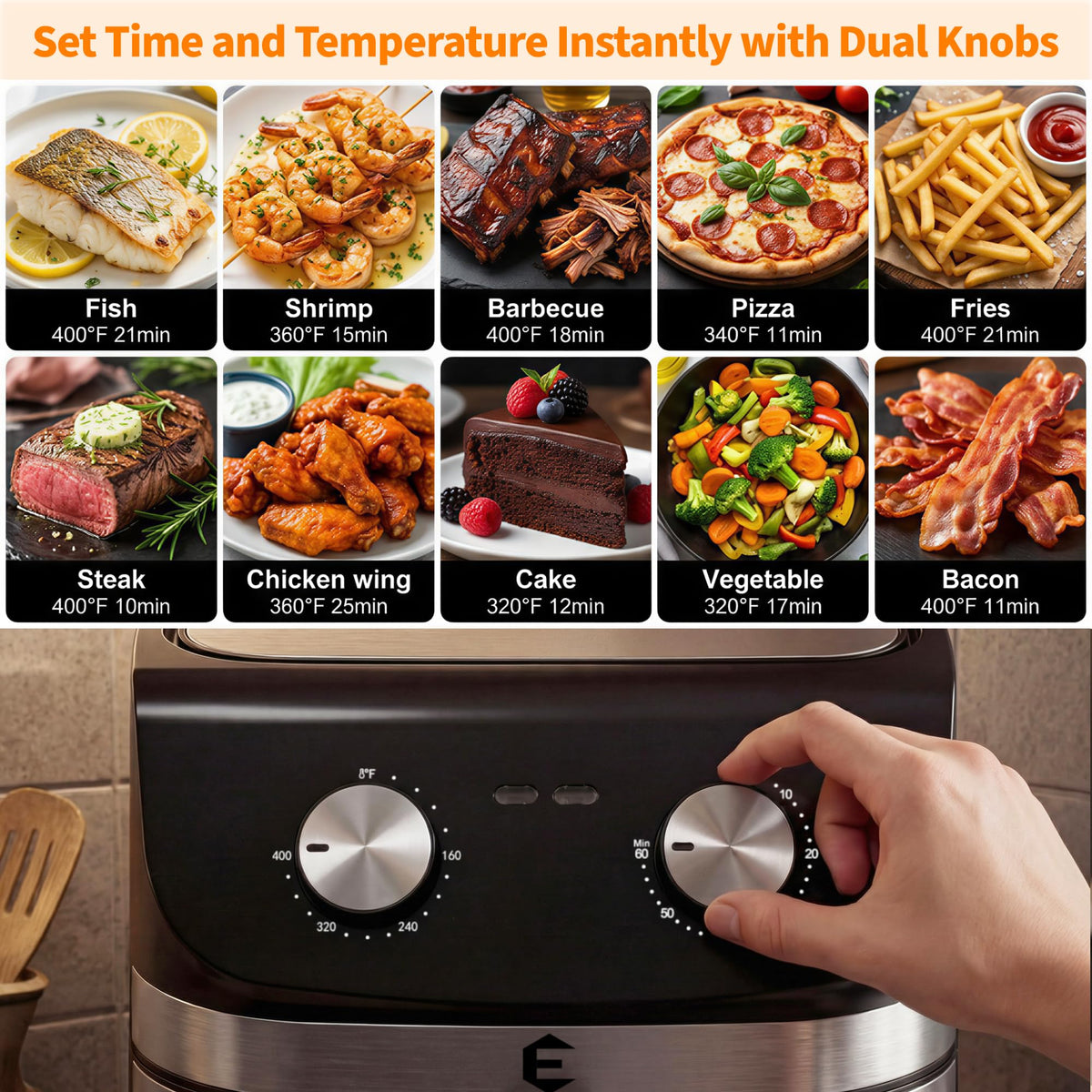 9.5Qt Large Air Fryer Oven with Presets and Viewing Window