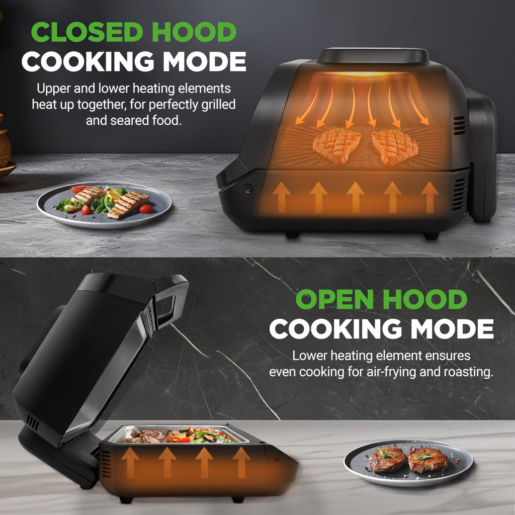 6L Smart Indoor Smokeless Grill with Air Fryer Function and Temperature Control