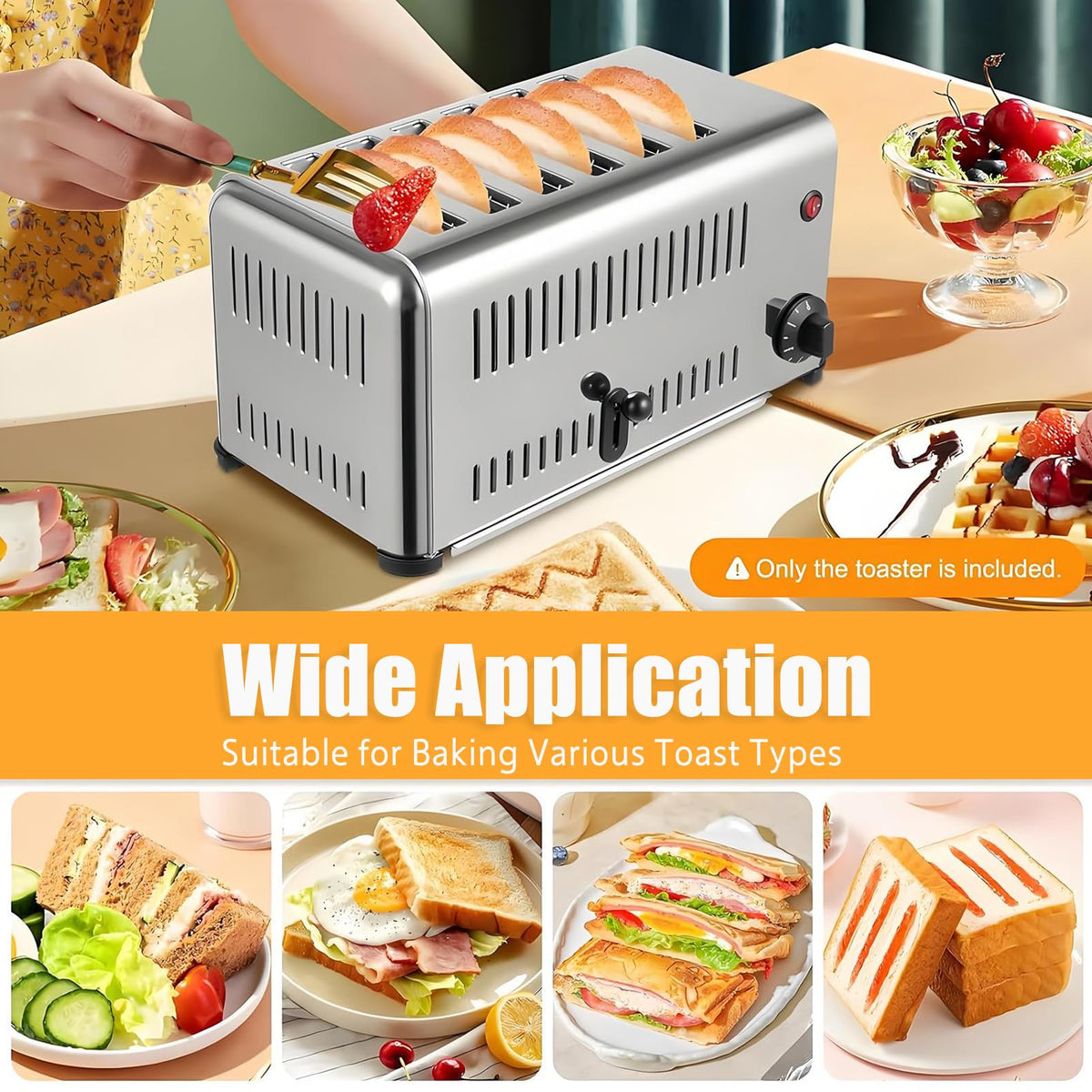 6-Slice Stainless Steel Commercial Toaster with Timer Function