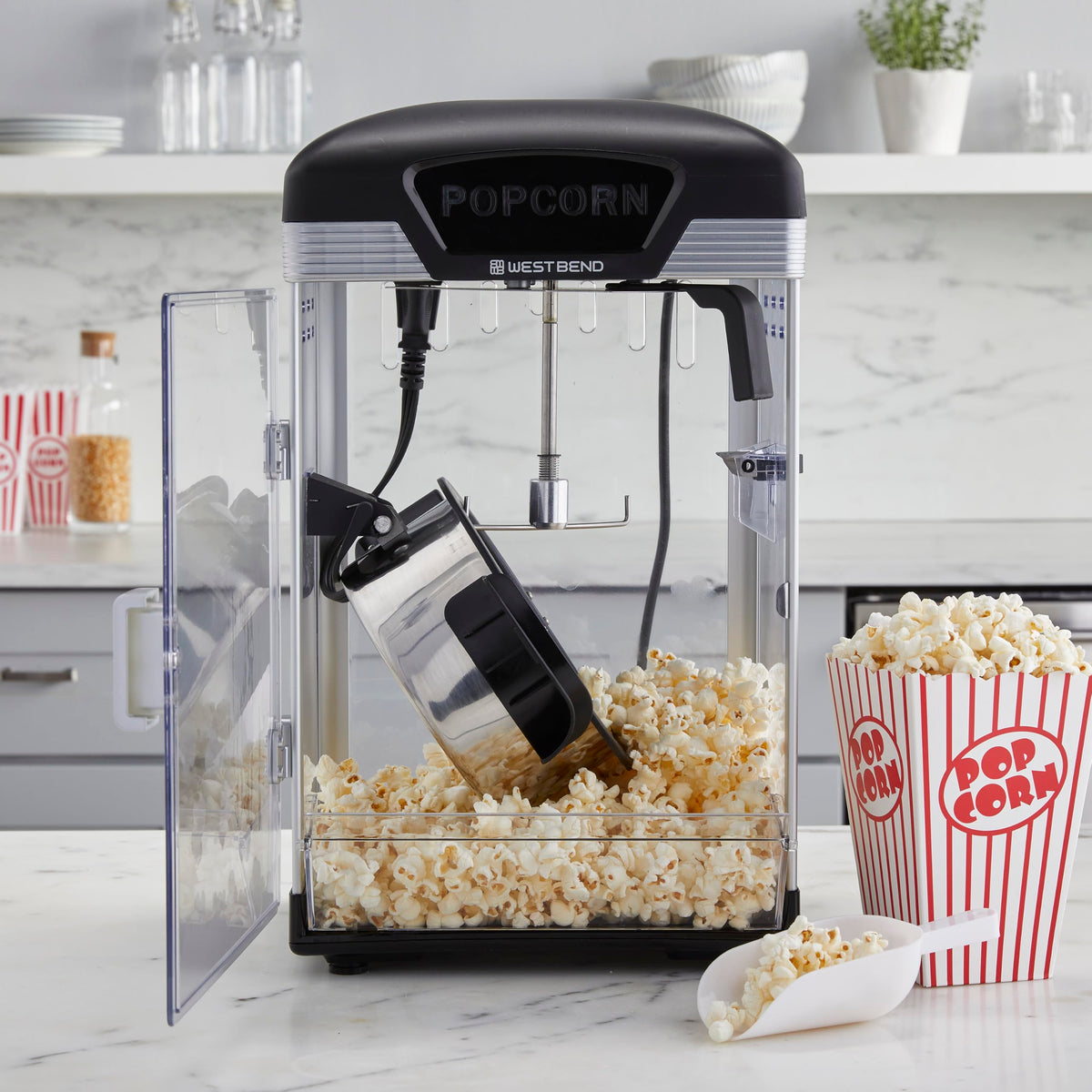 West Bend Theater Crazy Popcorn Machine, Nonstick Kettle, 4 Qt., Black
