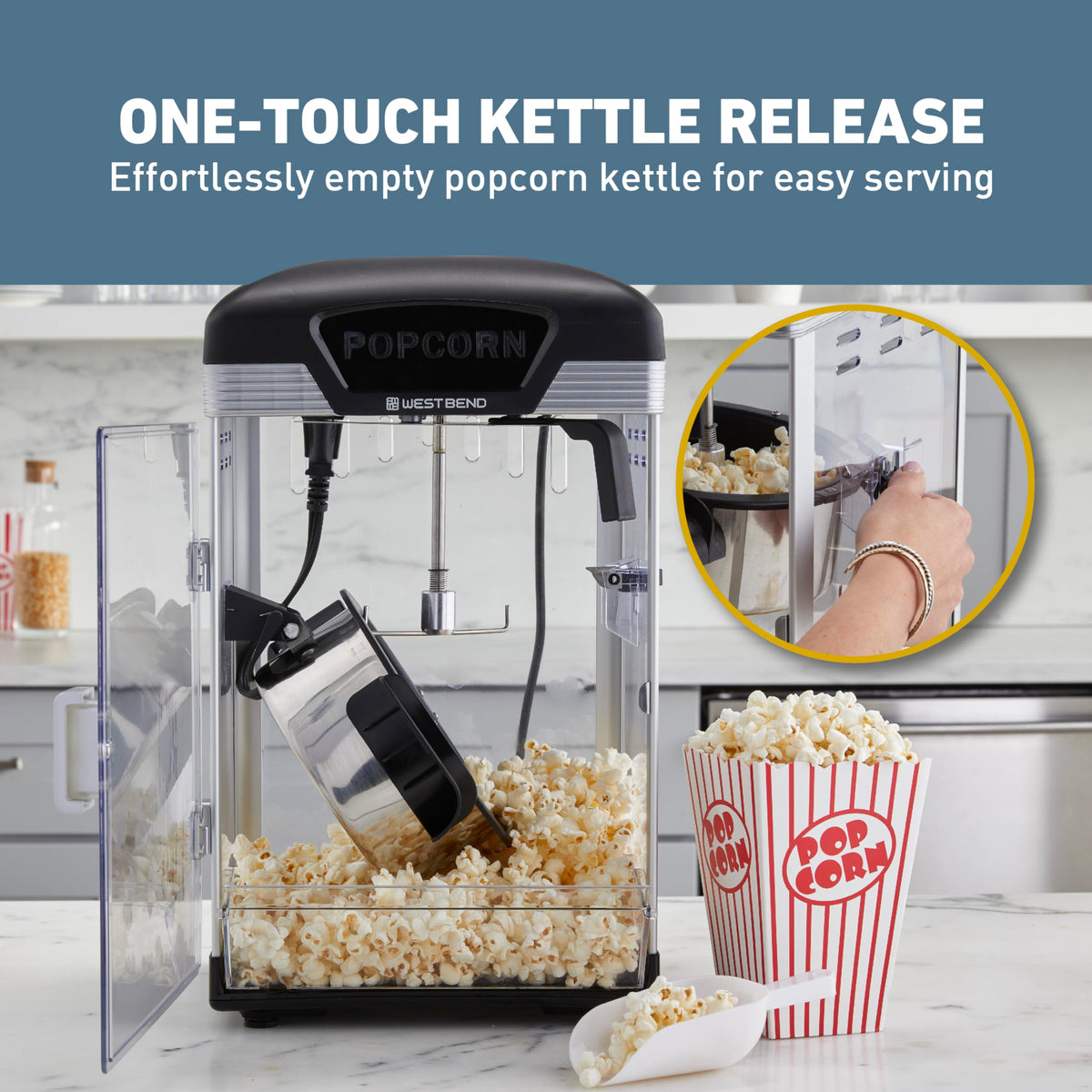 West Bend Theater Crazy Popcorn Machine, Nonstick Kettle, 4 Qt., Black