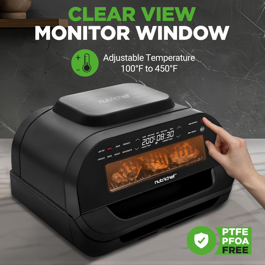 6L Smart Indoor Smokeless Grill with Air Fryer Function and Temperature Control
