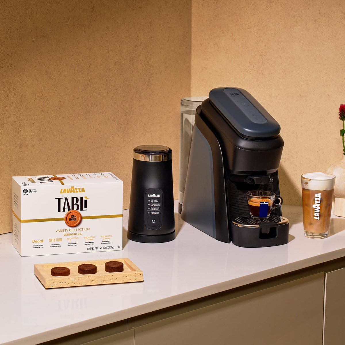 Lavazza Tablì Espresso Machine (Black), Milk Frother, and 60-count Tabs